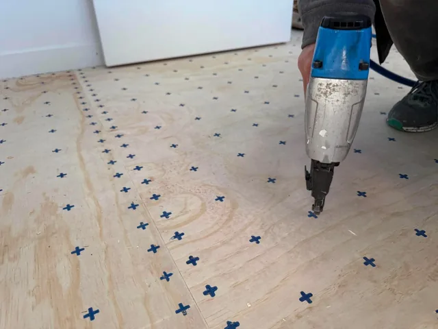 Vinyl plank flooring installation, Auckland Plywood underlayment fixed down before vinyl flooring installation in an Auckland home