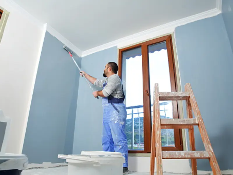 A man doing blue interior painting in auckland house